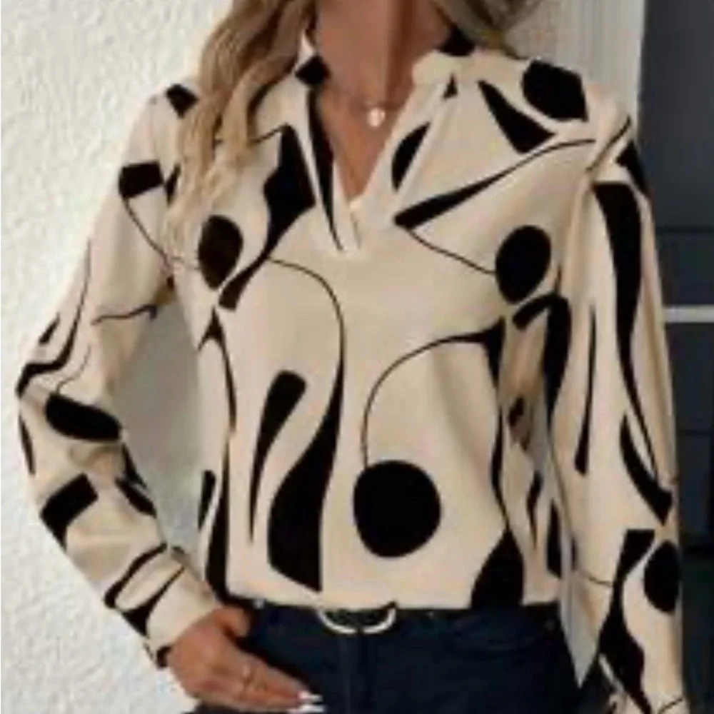 #236 SHEIN Beautiful Cream and Black Abstract Blouse. NWOT Size L - Picture 1 of 11